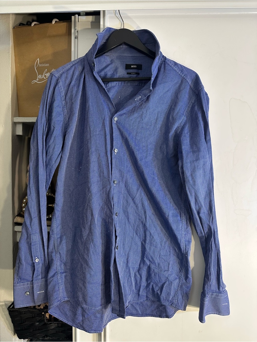 BOSS Men’s Blue Textured Long-Sleeve Dress Shirt